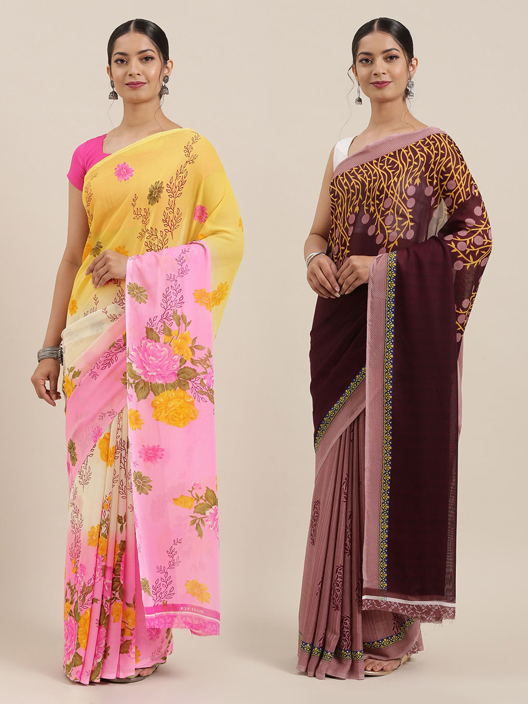 

ANAND SAREES Women Pack of 2 Printed Sarees, Pink