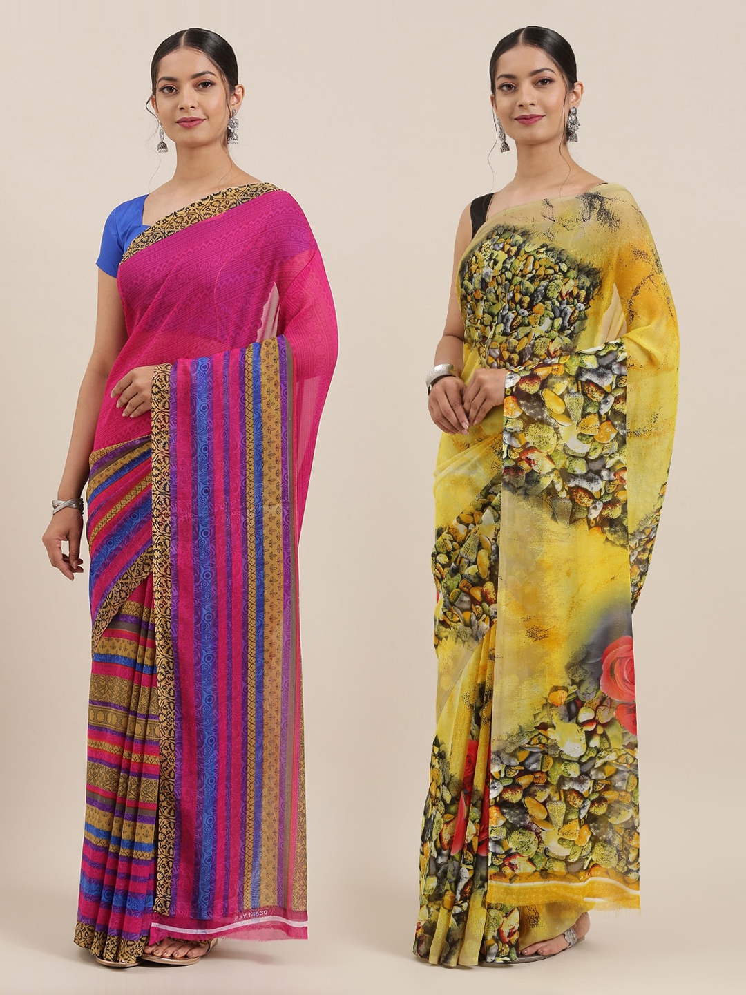 

ANAND SAREES Women Pack of 2 Printed Sarees, Yellow