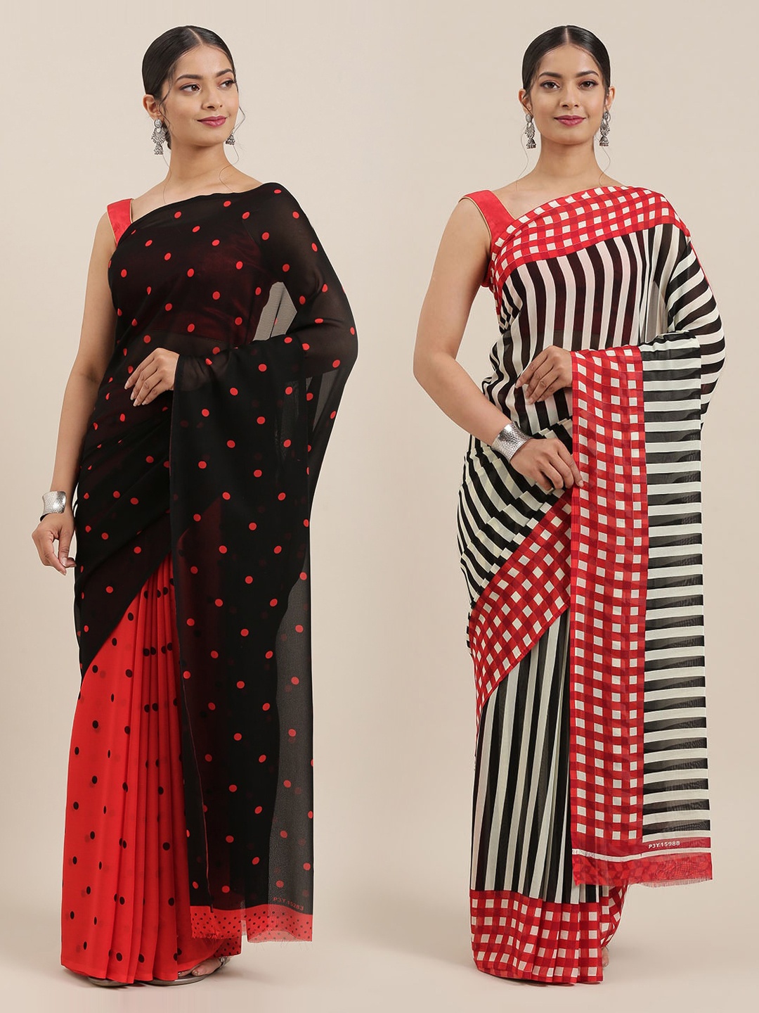 

KALINI Women Pack of 2 Printed Sarees, White