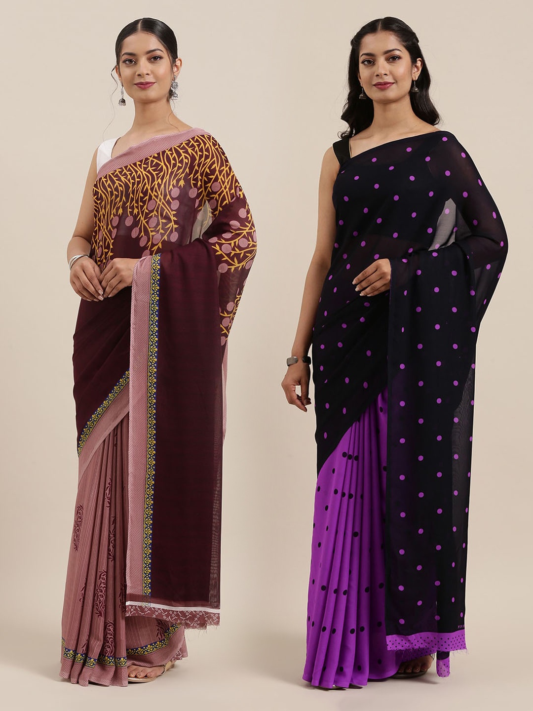 

ANAND SAREES Women Pack of 2 Printed Sarees, Purple