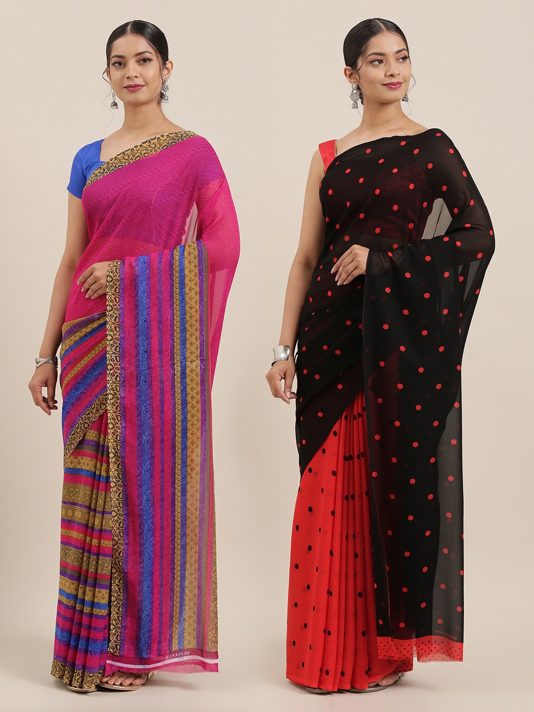 

ANAND SAREES Women Pack of 2 Printed Sarees, Pink