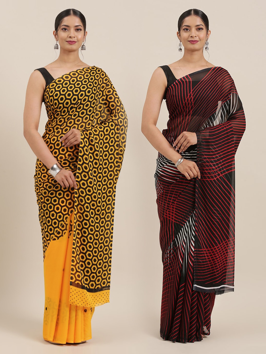 

KALINI Women Pack of 2 Printed Sarees, Black