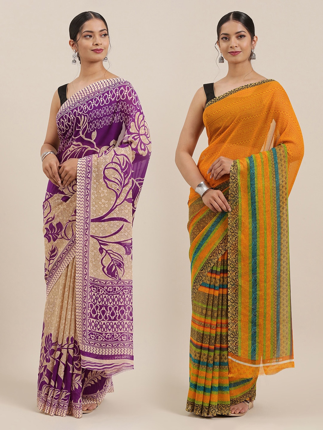 

KALINI Women Pack of 2 Printed Sarees, Purple