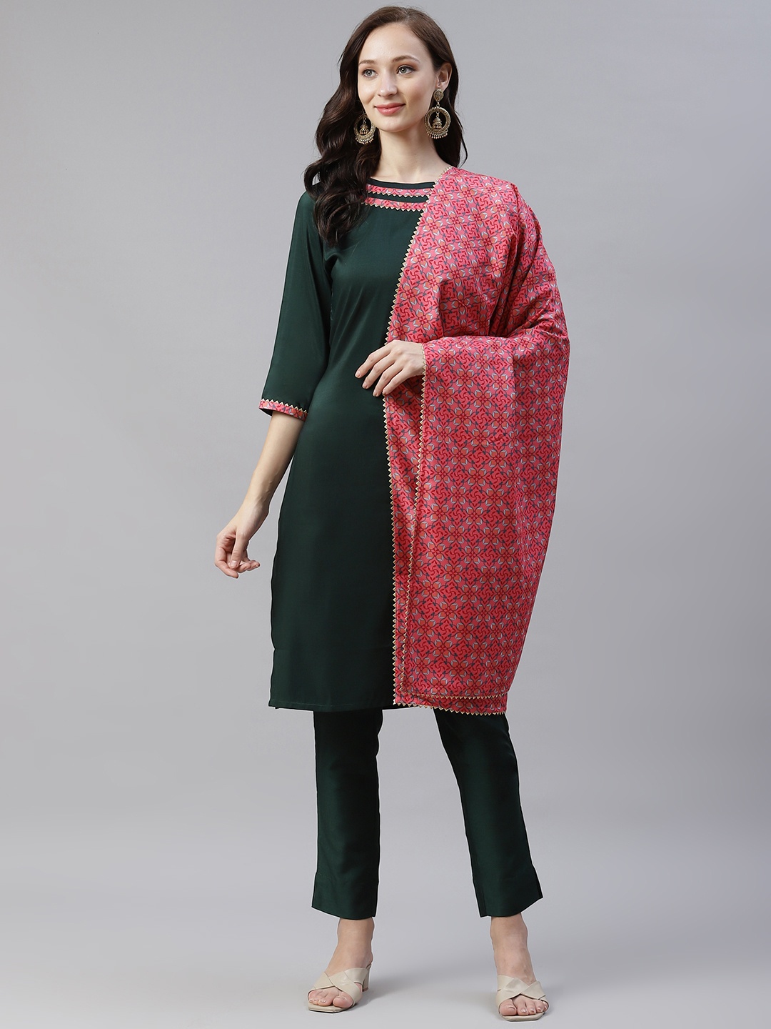 

ZIYAA Women Teal Green Kurta with Trousers & Dupatta