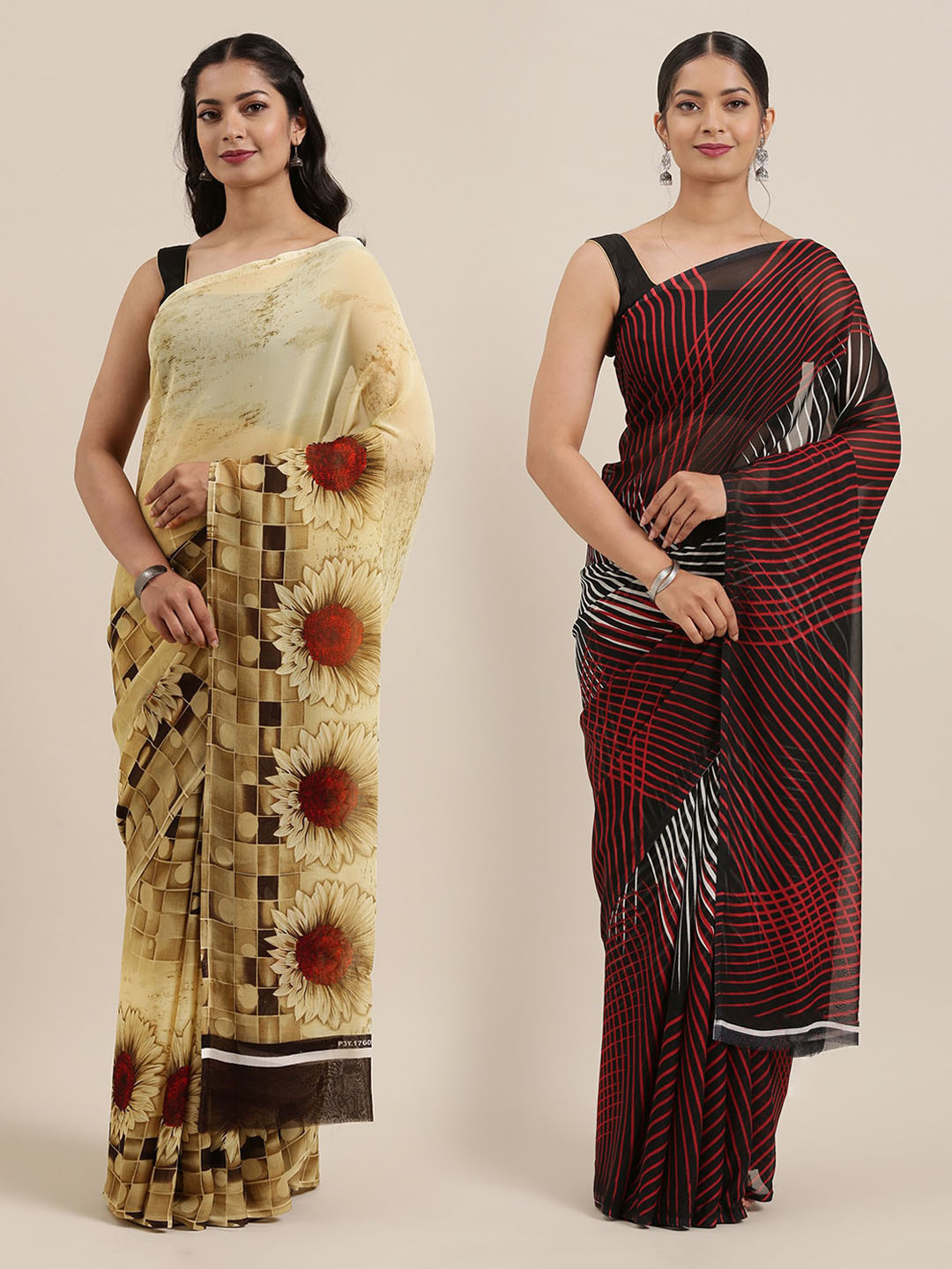 

ANAND SAREES Women Pack of 2 Printed Sarees, Black