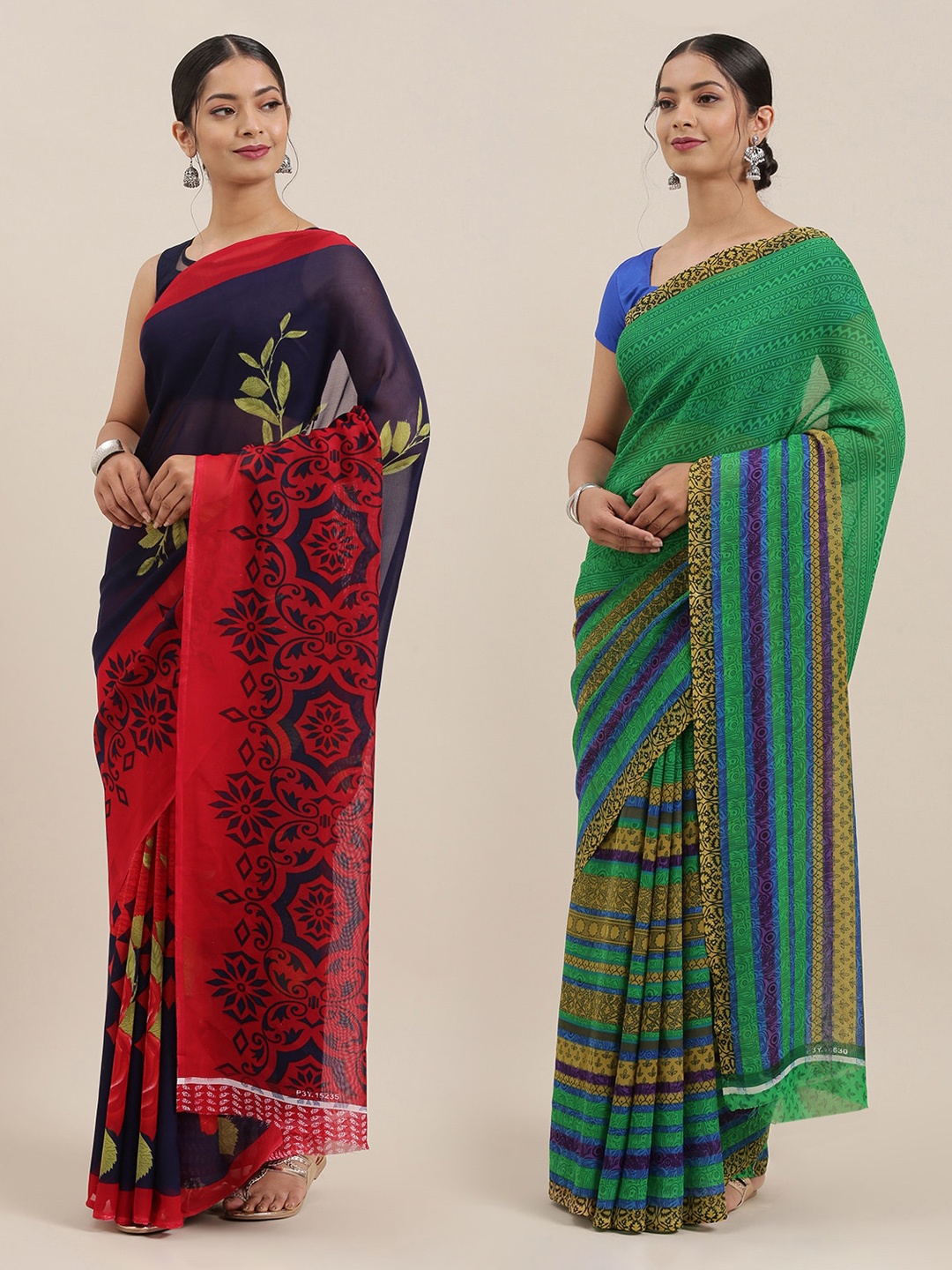 

ANAND SAREES Women Pack of 2 Printed Sarees, Green