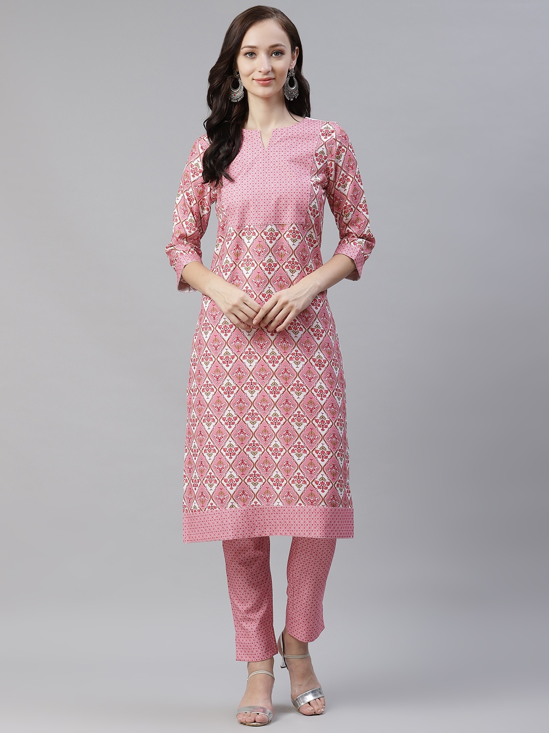 

ZIYAA Women Pink & White Floral Printed Kurta with Trousers