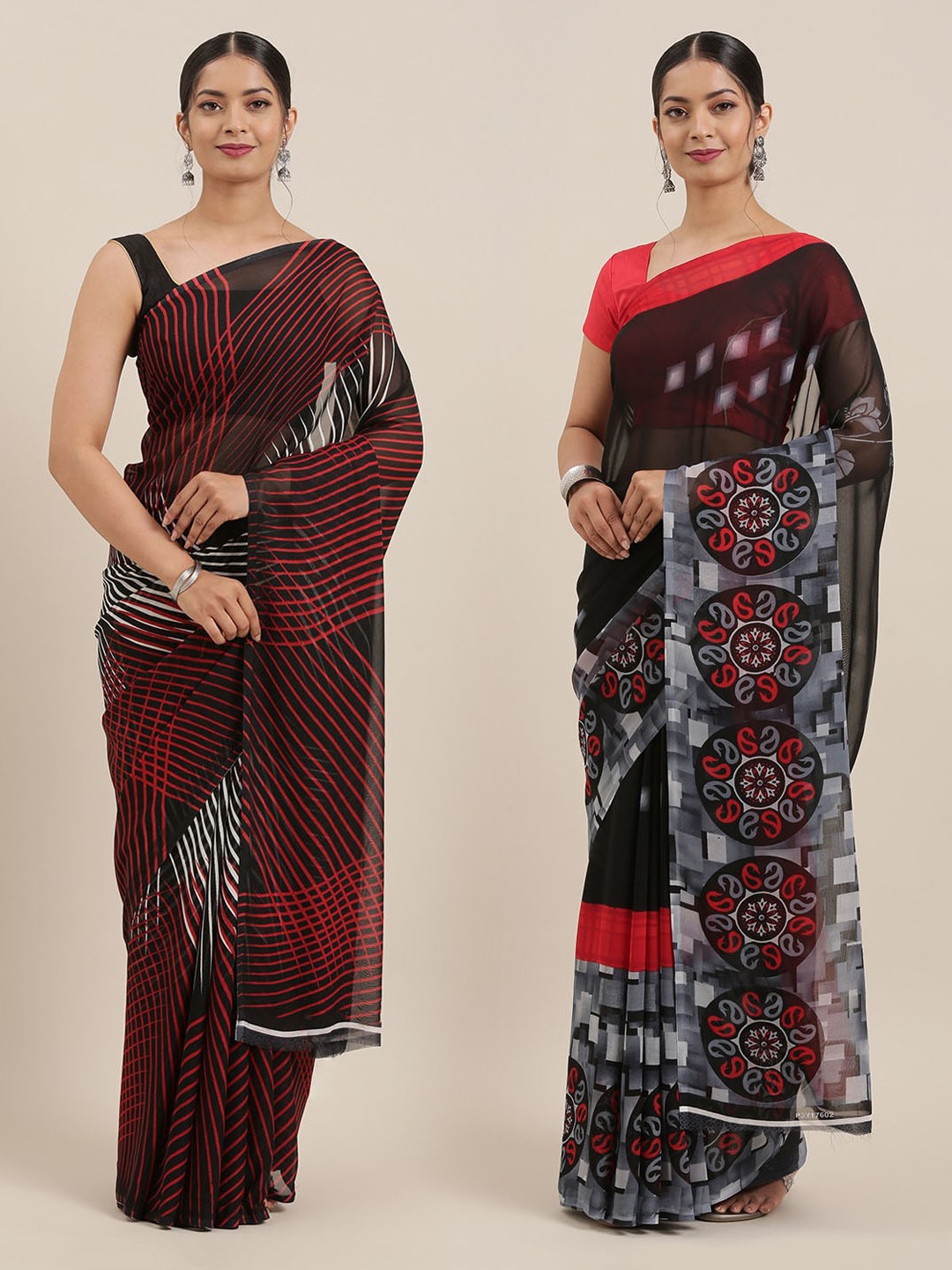 

ANAND SAREES Pack of 2 Black Poly Georgette Sarees
