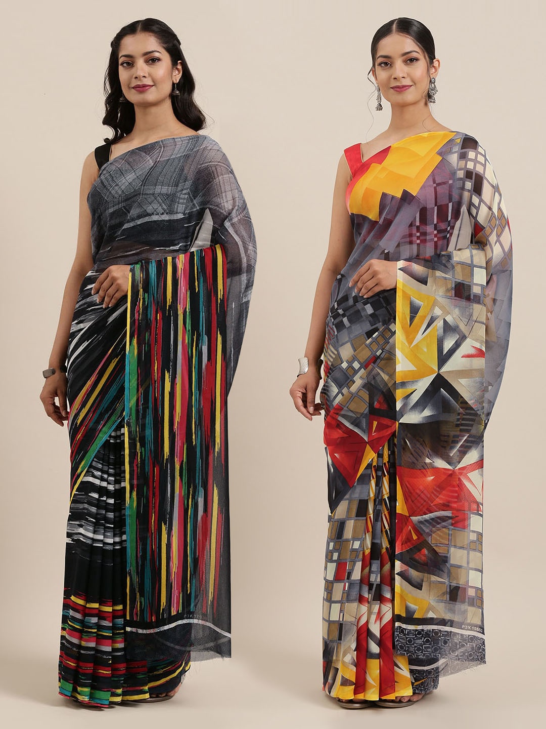 

ANAND SAREES Pack of 2 Poly Georgette Sarees, Grey