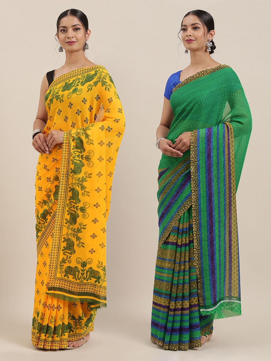 

ANAND SAREES Pack of 2 Poly Georgette Printed Sarees, Yellow