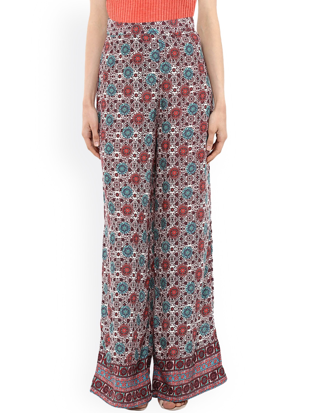 

Harpa Maroon Printed Relaxed Straight Leg Fit Palazzo Trousers