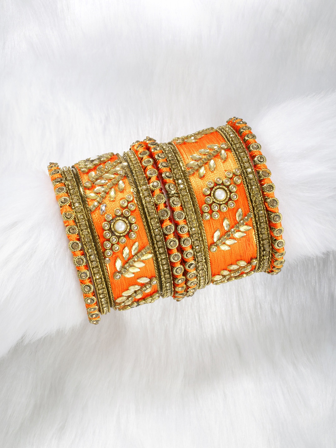 

Peora Set of 10 Orange Silk Thread Beaded Handcrafted Bangles