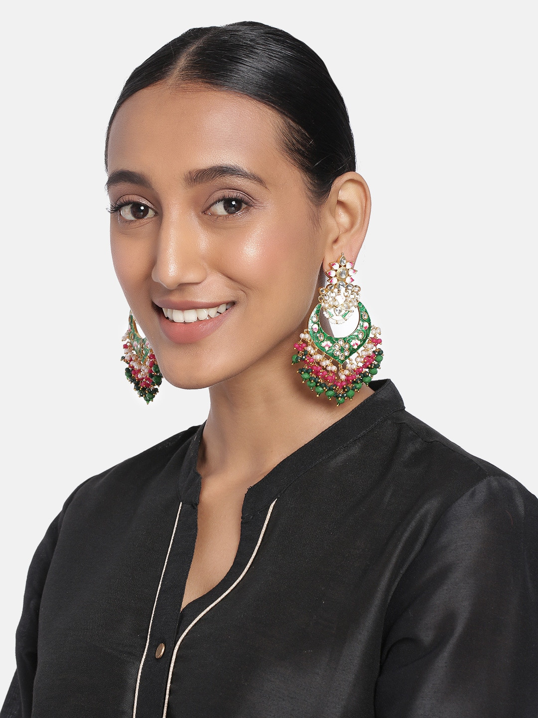 

Peora Green & Gold-Plated Classic Chandbalis Earrings