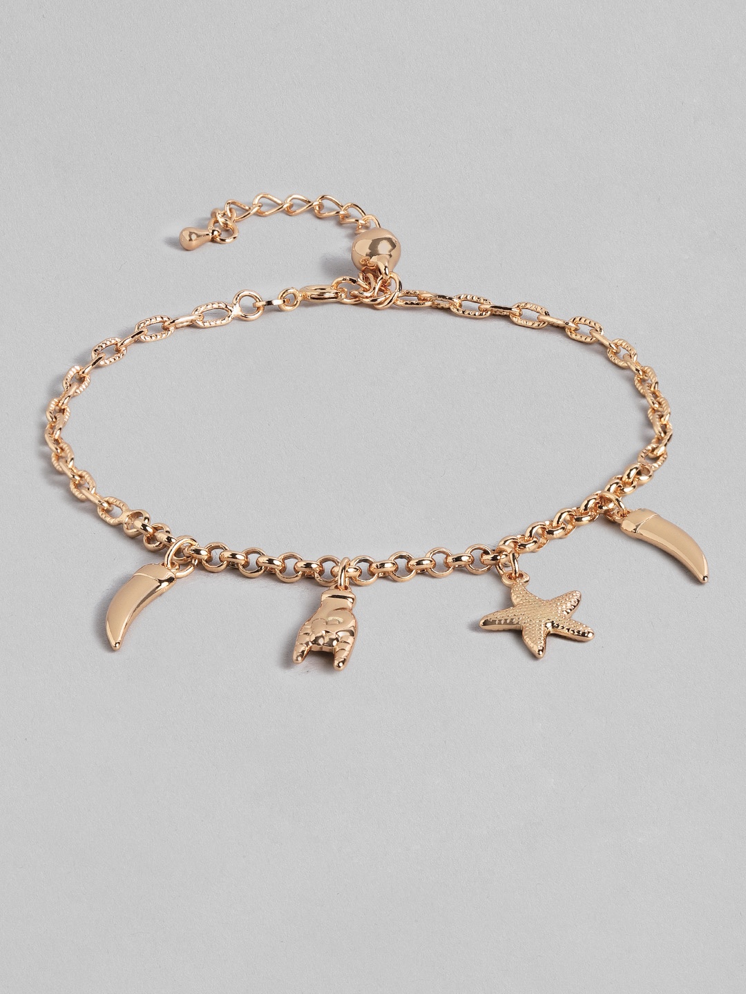

Peora Gold-Plated Star Fish Charm Adjustable Anklet