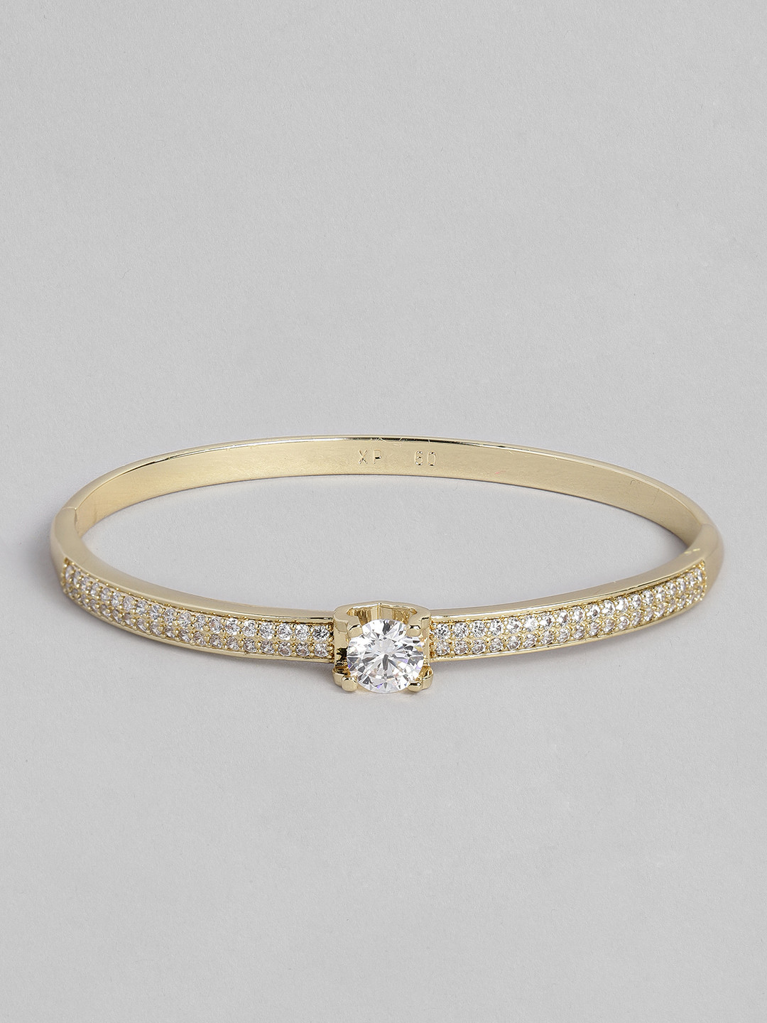 

Peora White Gold-Plated Solitaire Cubic Zirconia Handcrafted Openable Kada Bracelet