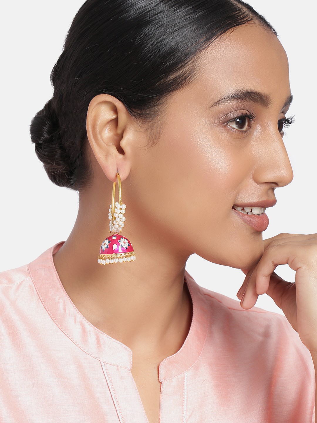 

Peora Gold-Plated & Red Enamelled Jhumkas