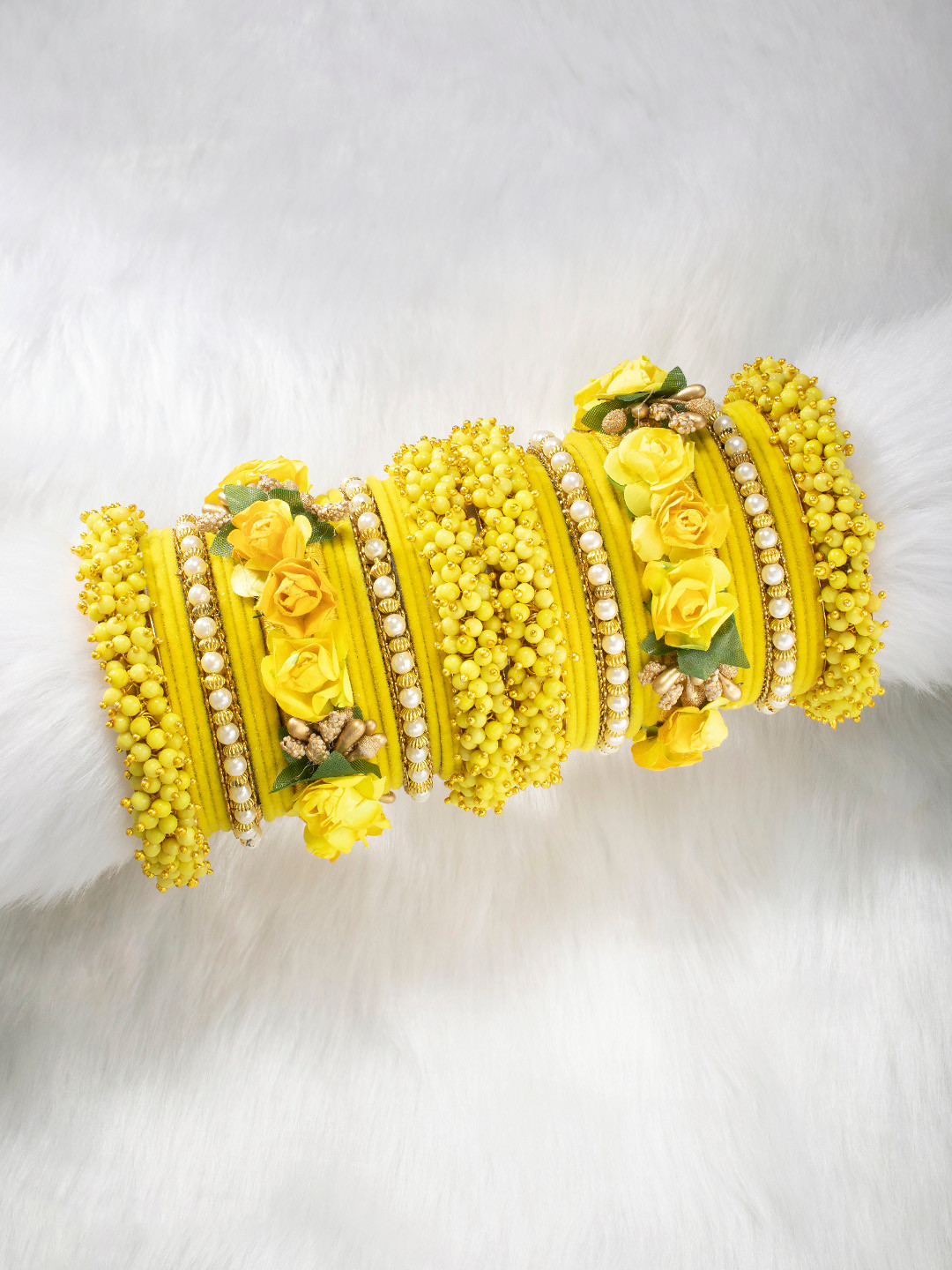 

Peora Set of 34 Yellow Floral-Beaded Handcrafted Bangles