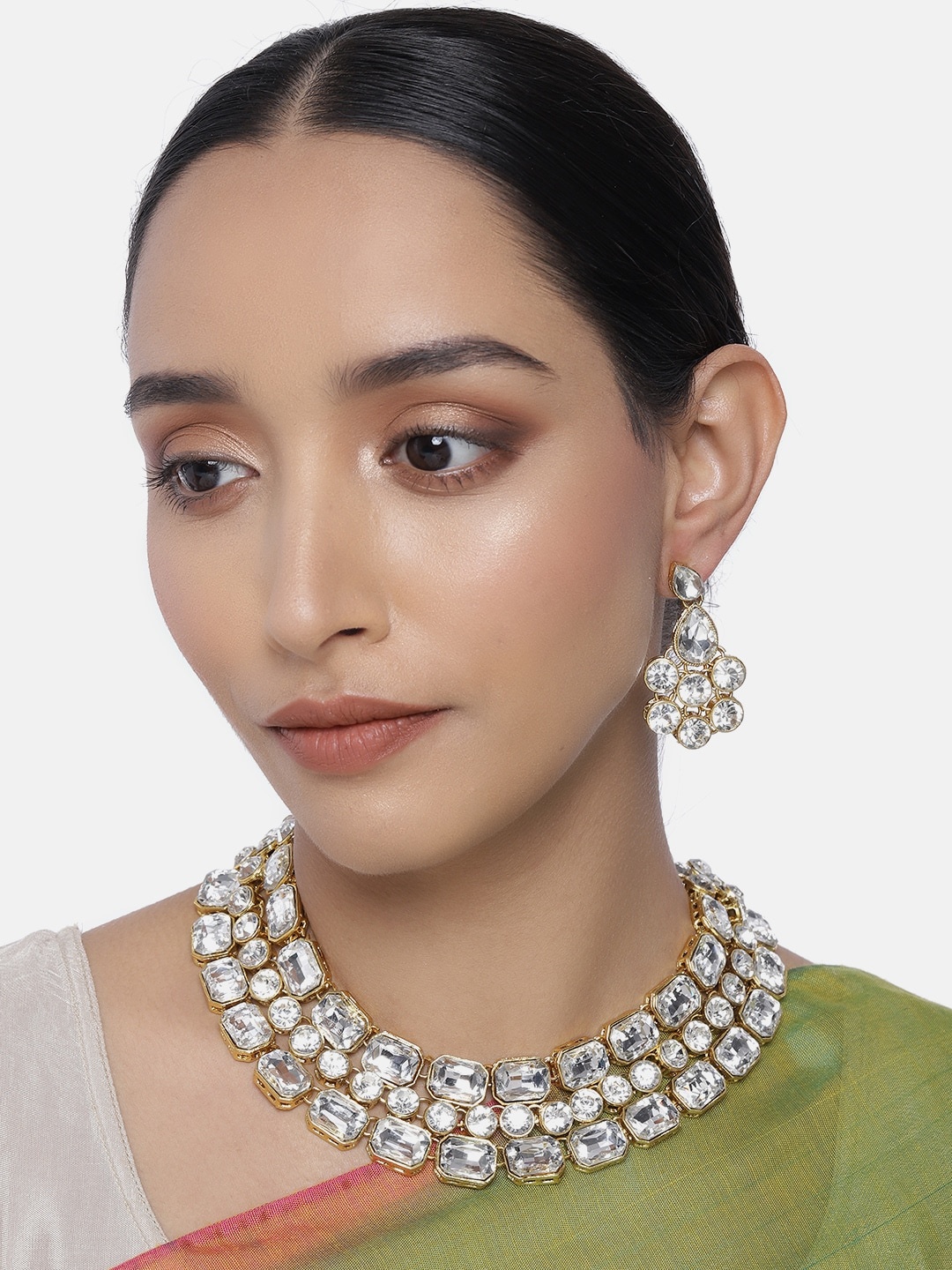 

Peora Gold-Plated White Crystal Studded Jewellery Set