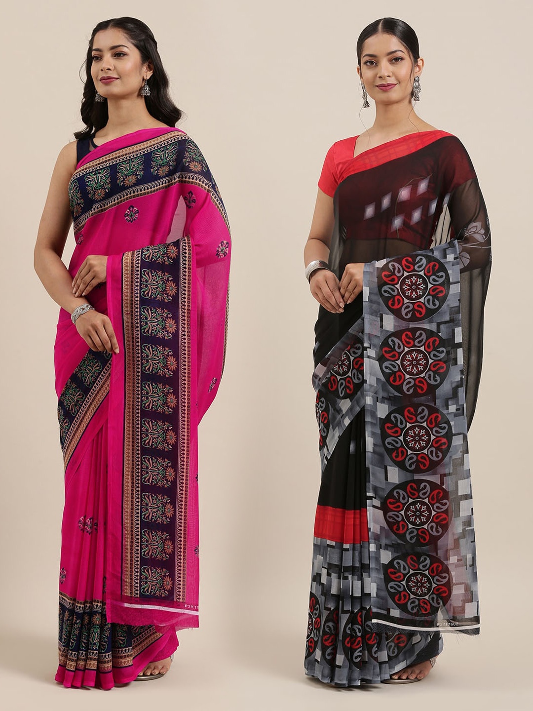 

KALINI Women Pack of 2 Printed Saree, Pink