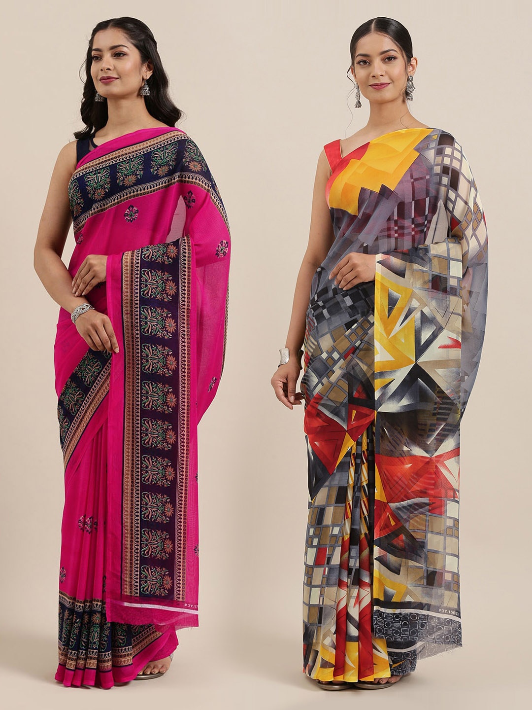

KALINI Women Pack of 2 Printed Saree, Grey