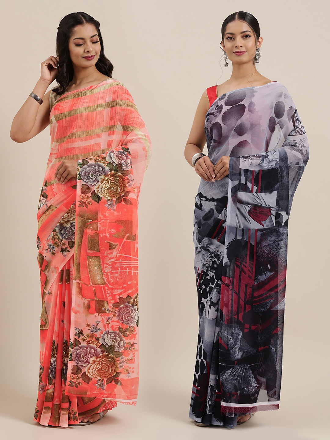 

ANAND SAREES Women Pack of 2 Printed Saree, Grey