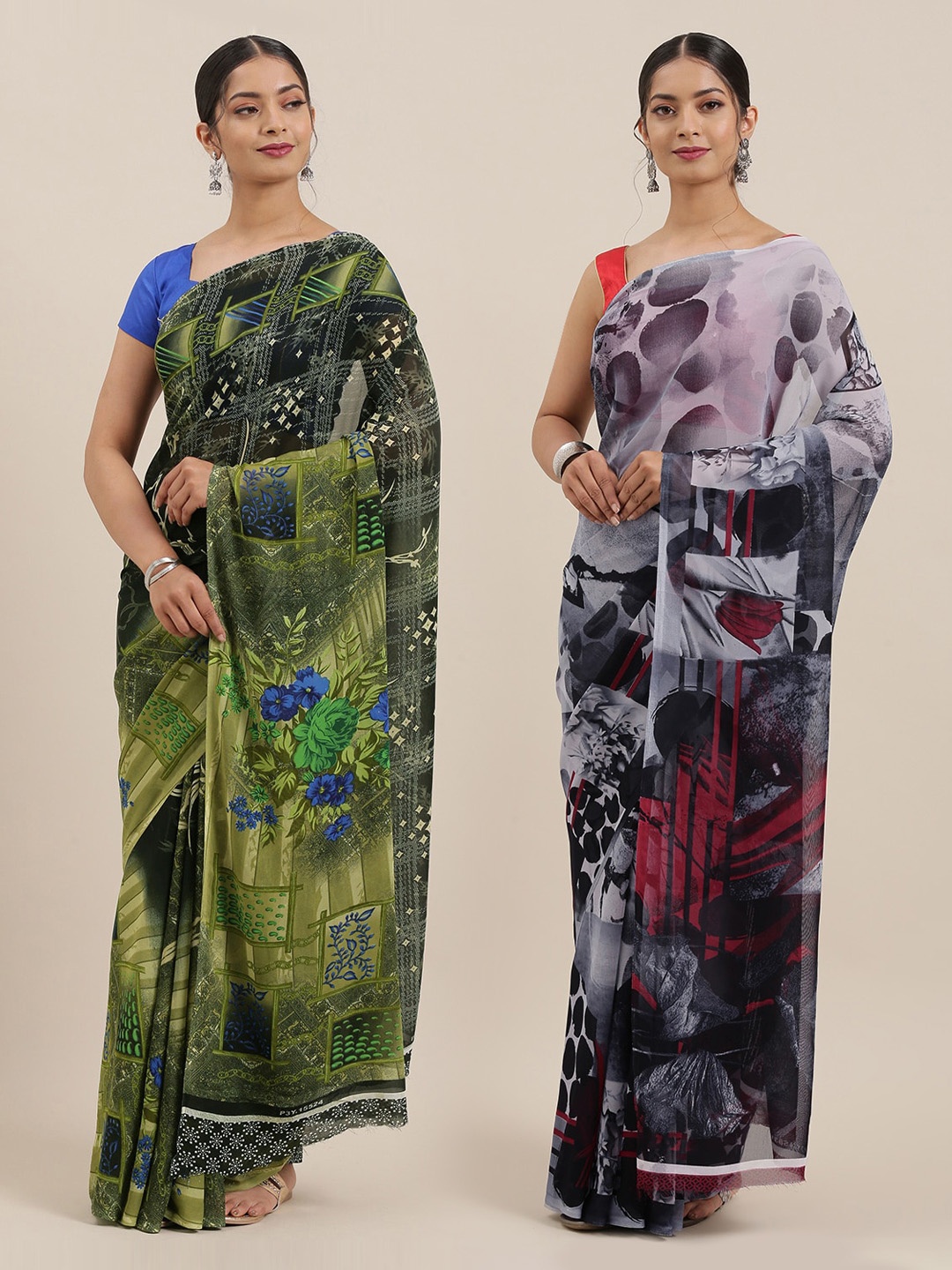 

KALINI Women Pack of 2 Printed Saree, Grey