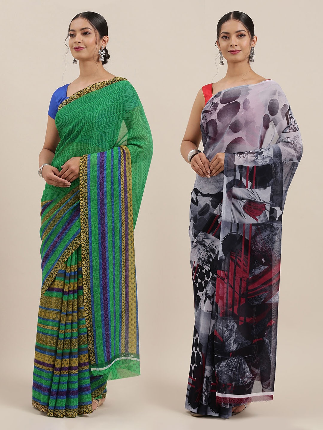 

ANAND SAREES Women Pack of 2 Printed Saree, Grey