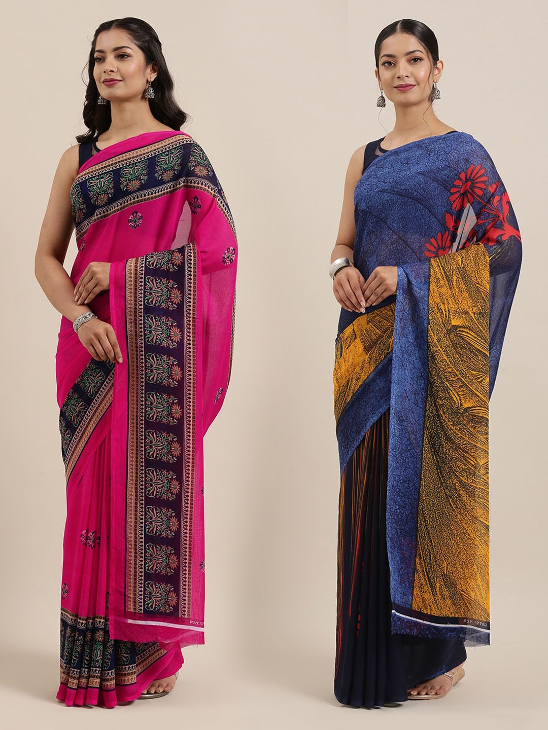 

KALINI Women Pack of 2 Printed Saree, Blue
