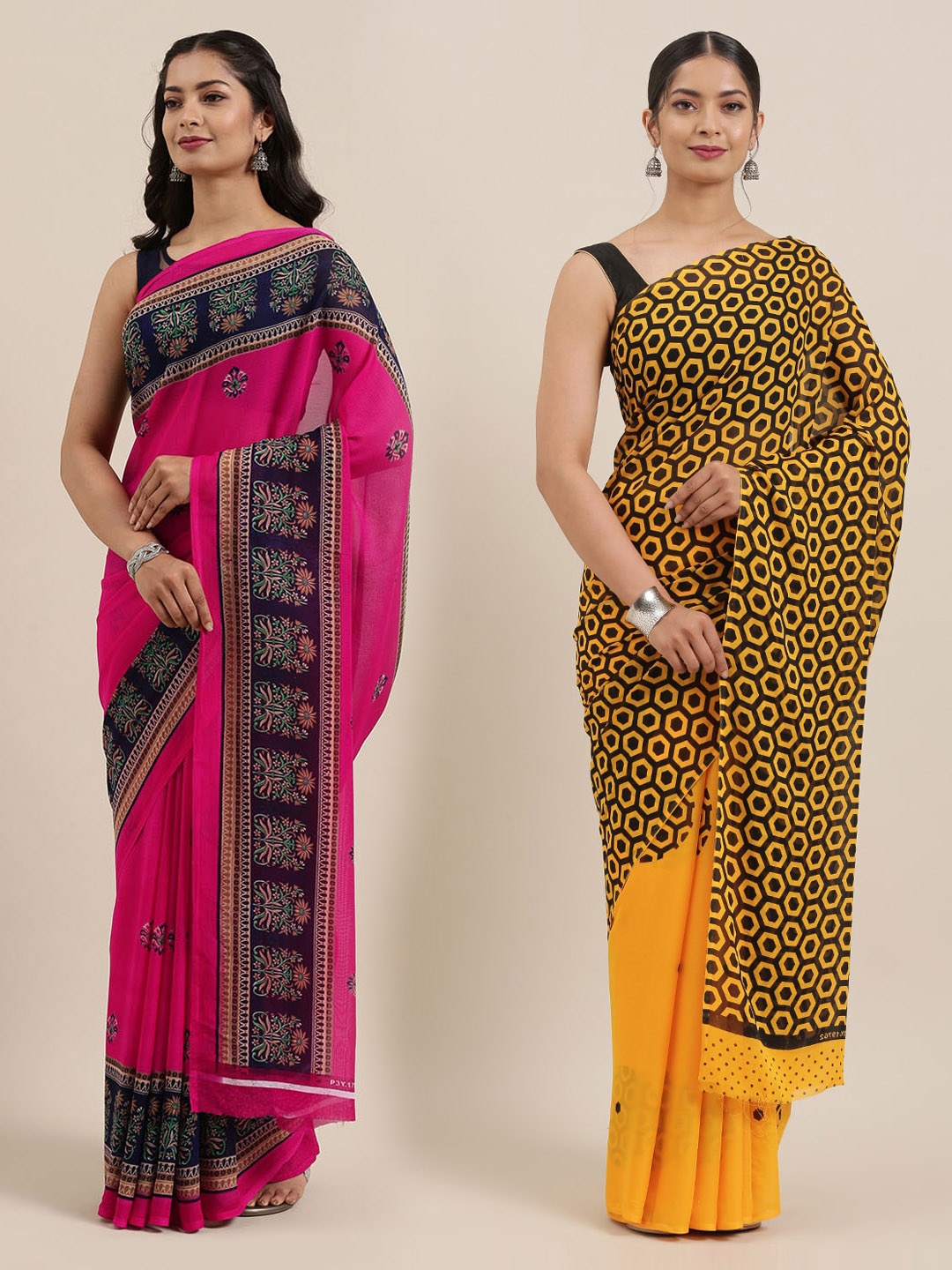

KALINI Women Pack of 2 Printed Saree, Mustard