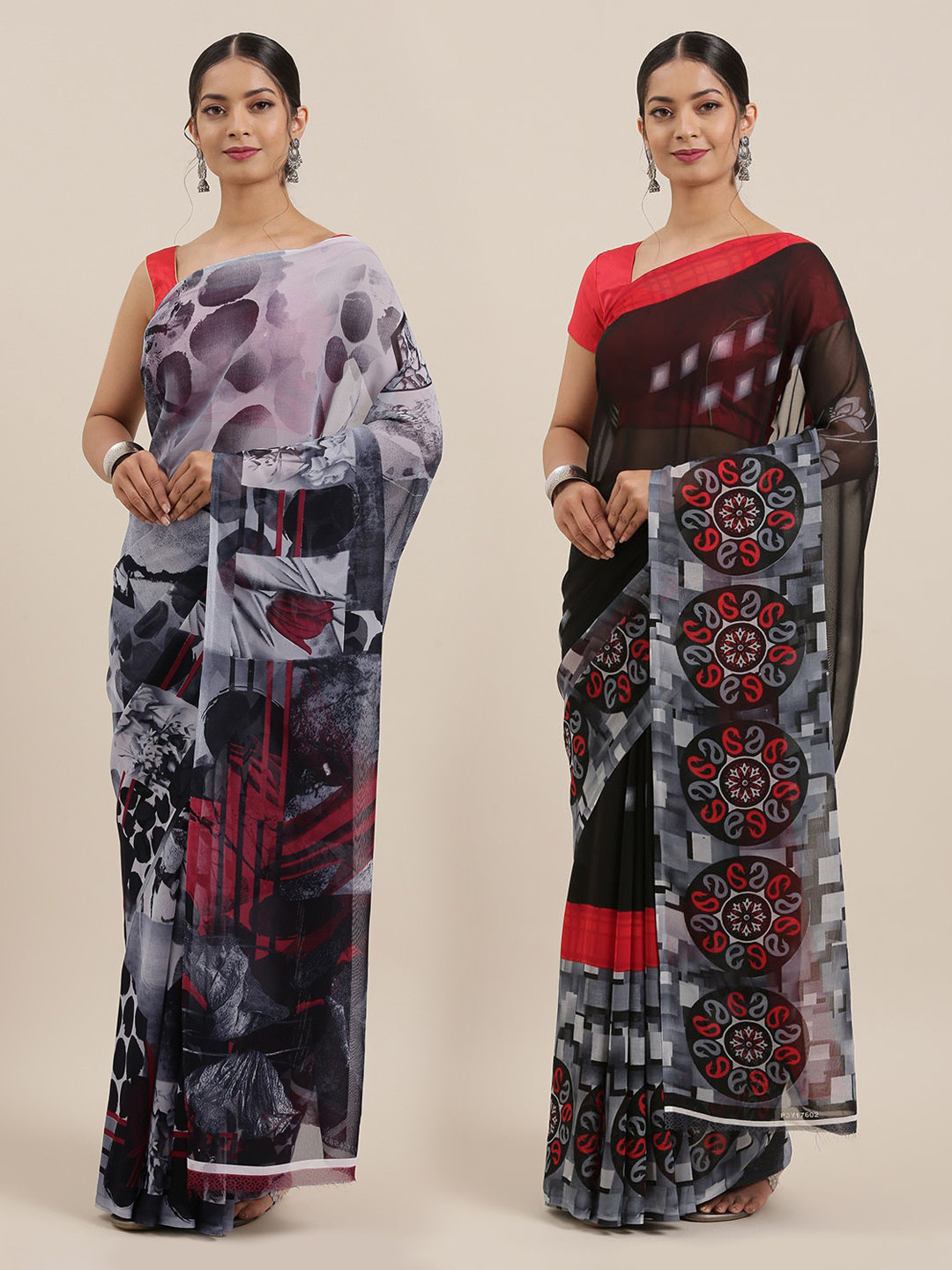 

ANAND SAREES Women Pack of 2 Printed Saree, Black