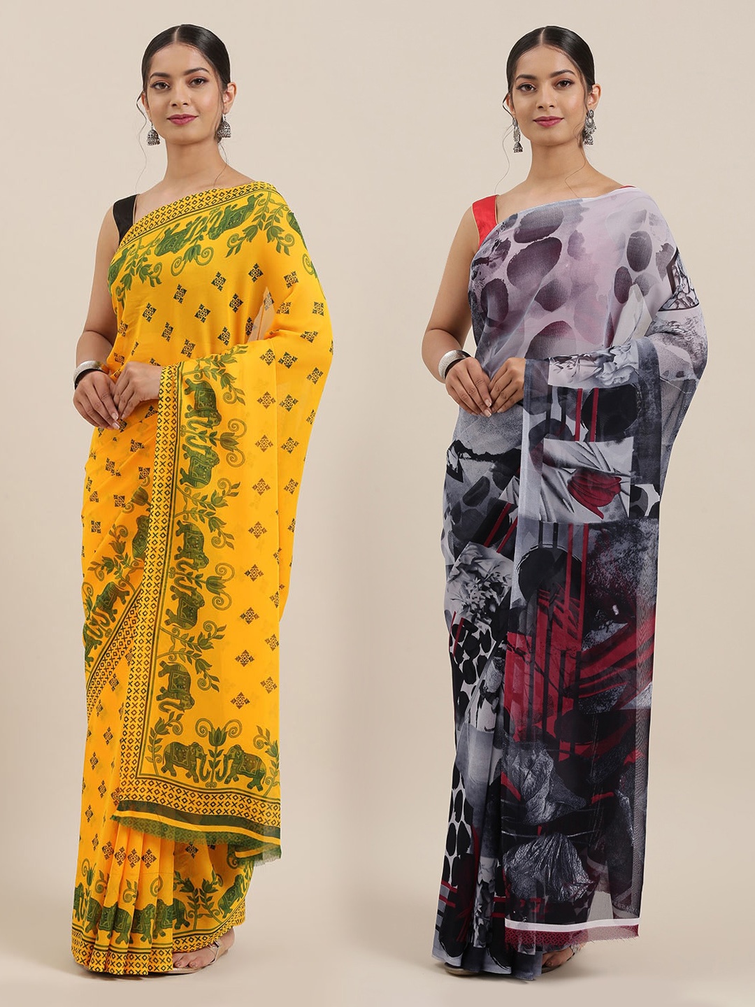 

ANAND SAREES Women Pack of 2 Printed Saree, Grey