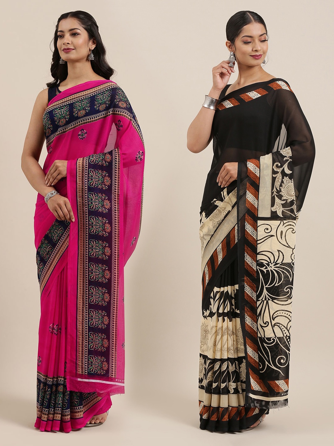 

KALINI Women Pack of 2 Printed Saree, Black