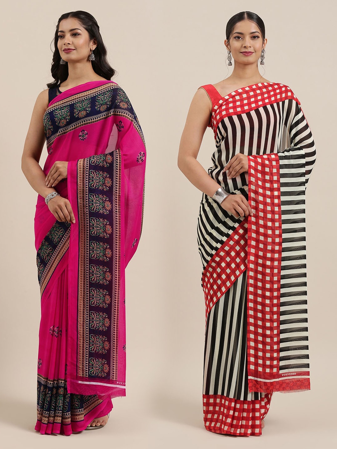 

KALINI Women Pack of 2 Saree, Off white