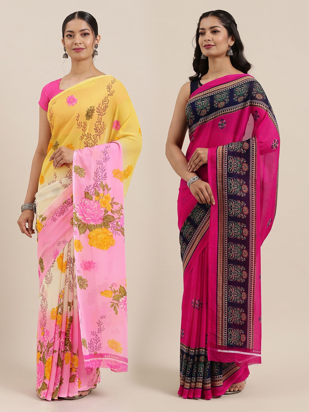 

KALINI Women Pack of 2 Printed Saree, Pink