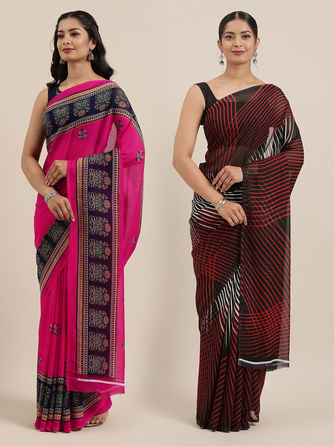 

KALINI Women Pack of 2 Saree, Black
