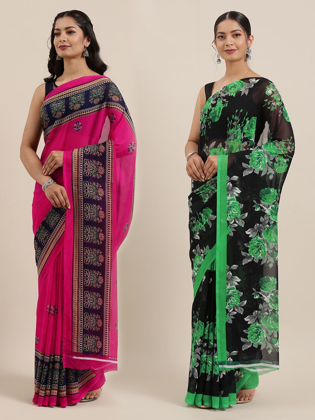 

KALINI Pack Of 2 Printed Poly Georgette Saree, Pink