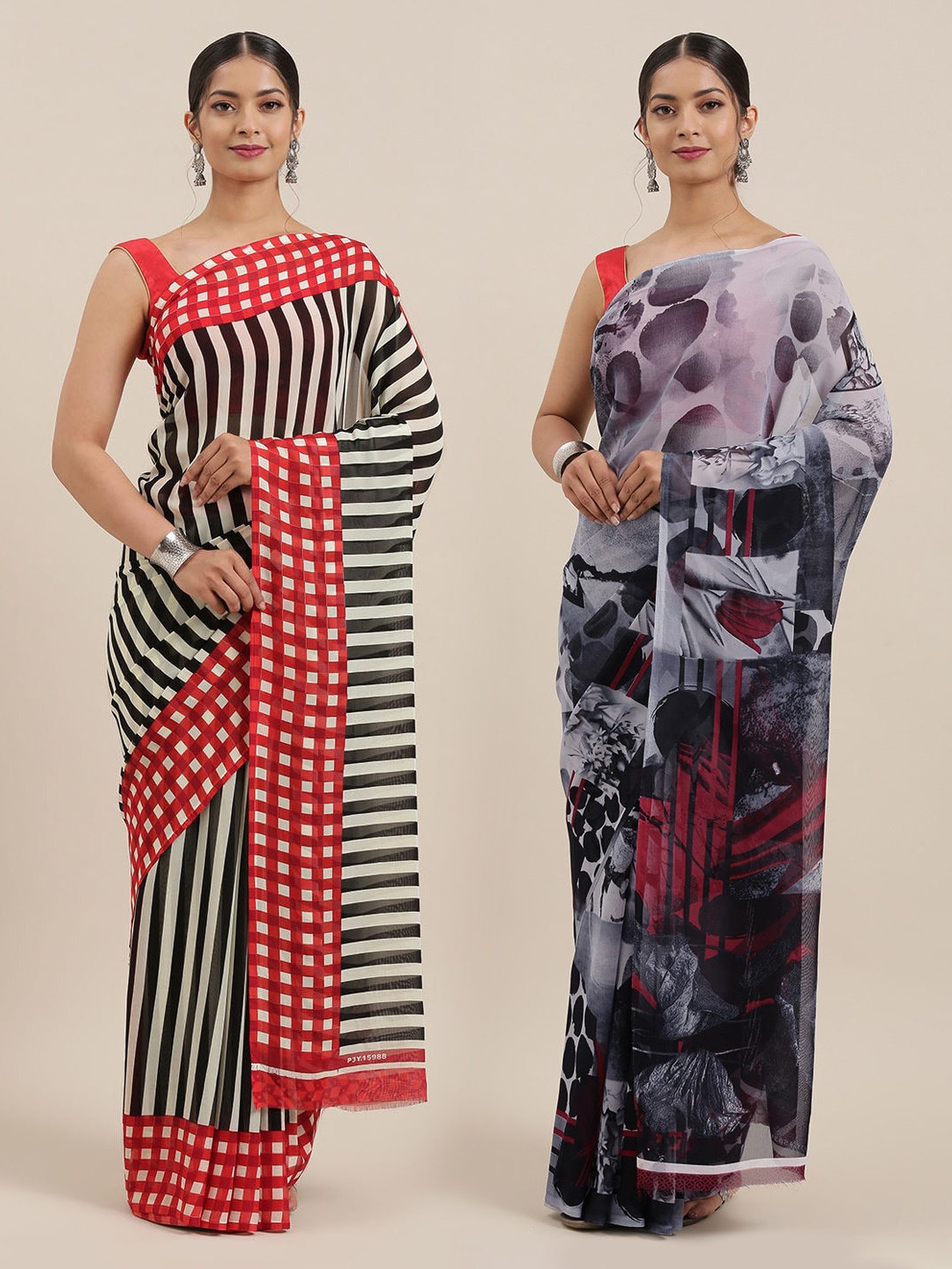 

KALINI Pack Of 2 Poly Georgette Sarees, White