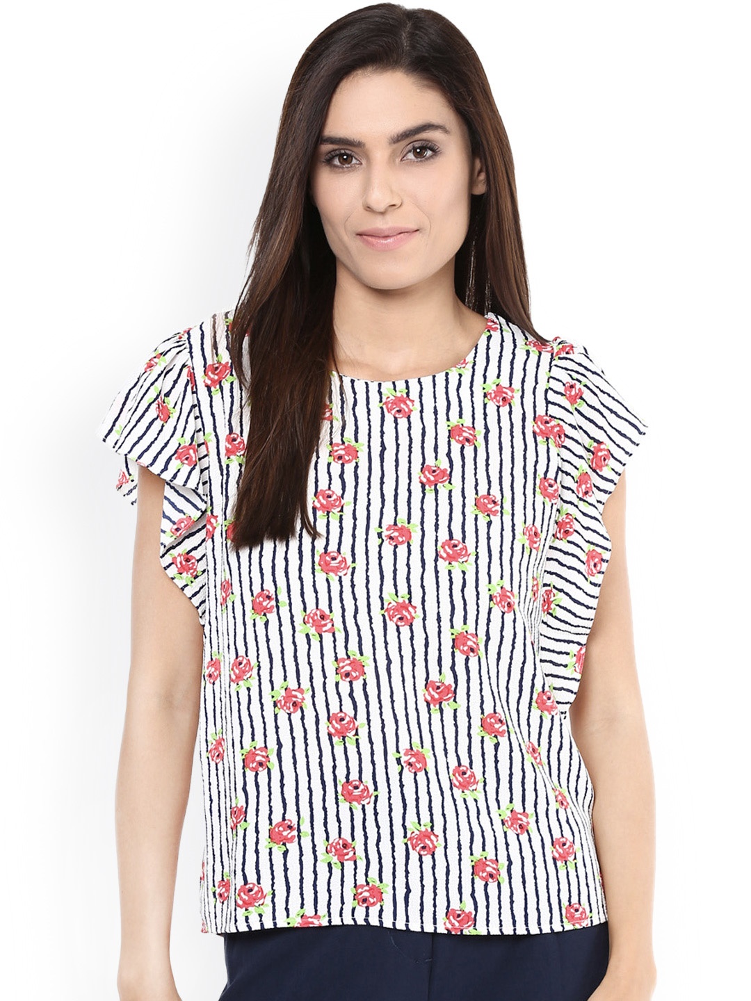 

Harpa White & Black Floral Print Crepe Top