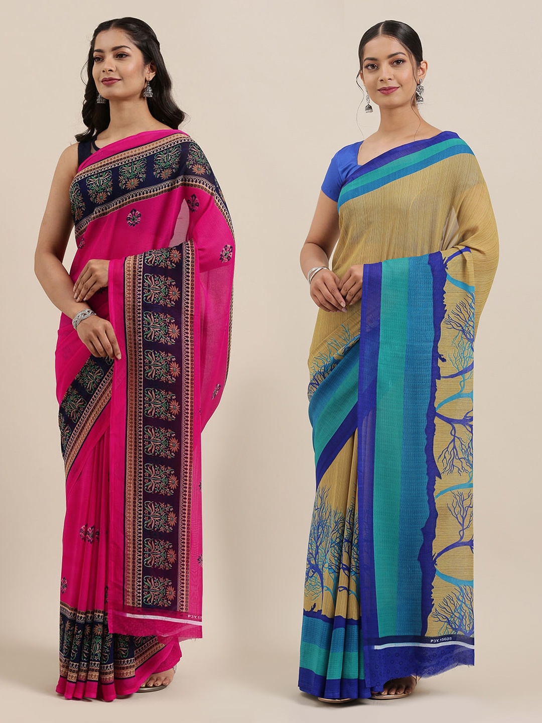 

KALINI Pack Of 2 Poly Georgette Sarees, Pink