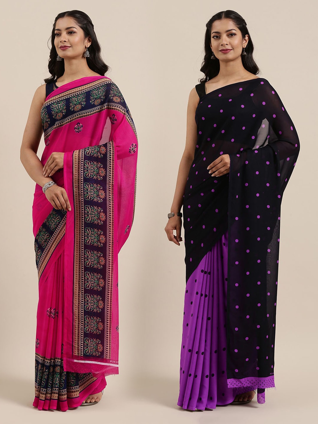 

KALINI Pack Of 2 Printed Poly Georgette Saree, Pink