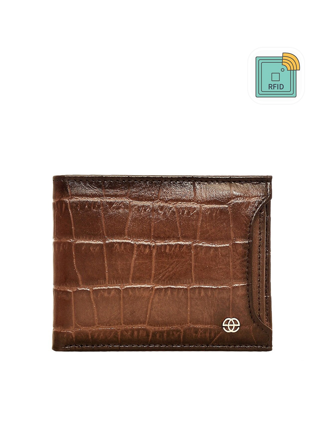 

Eske Men Brown Textured Leather RFID Two Fold Wallet