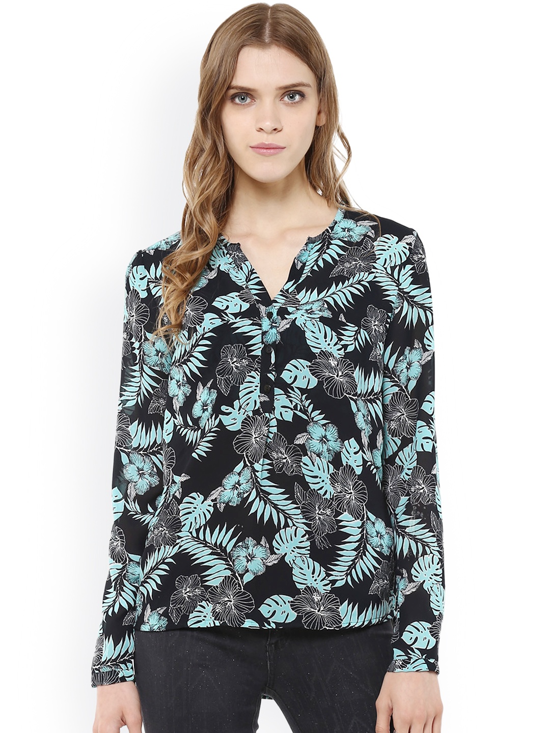 

Harpa Black Printed Georgette High-Low Top