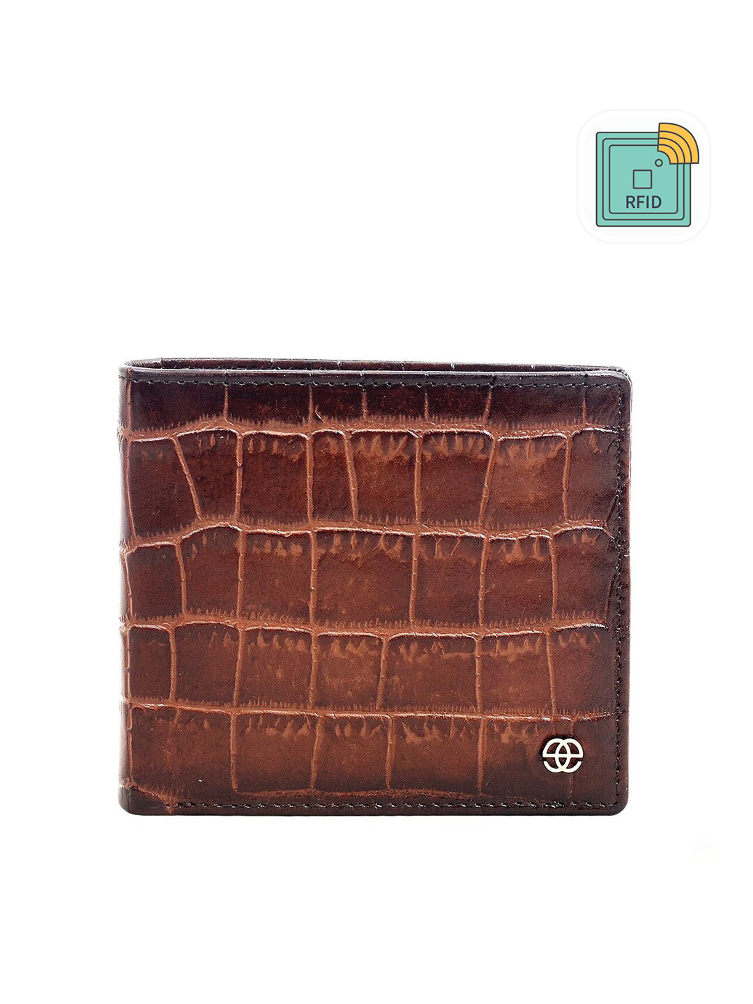 

Eske Men Brown Textured Leather RFID Two Fold Wallet