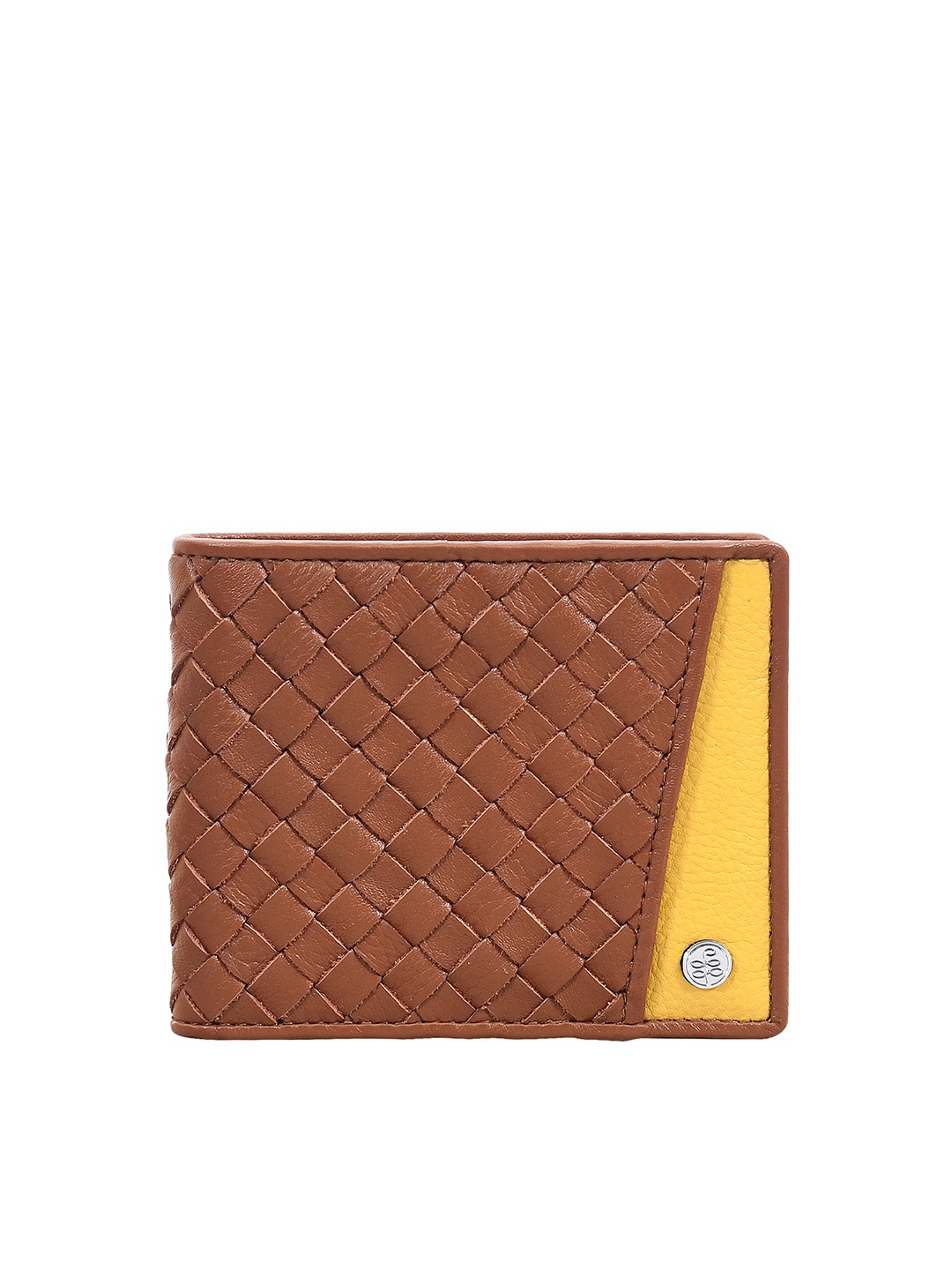 

Eske Men Brown & Yellow Textured Leather RFID Two Fold Wallet