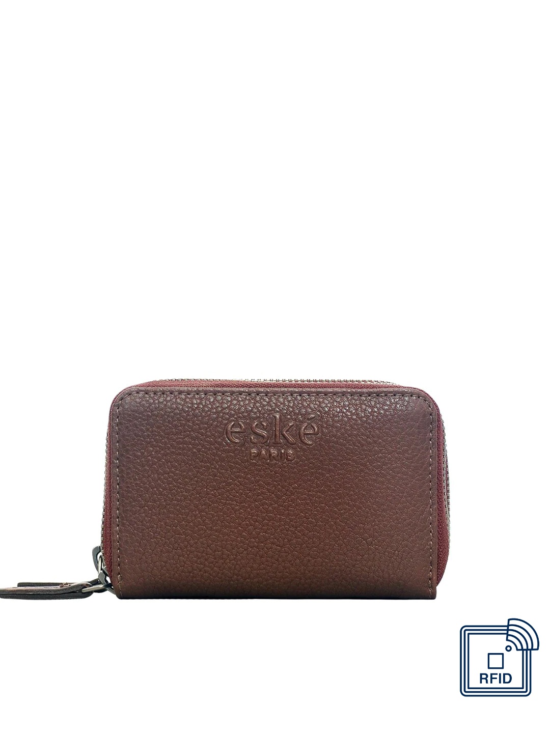 

Eske Women Brown Textured Leather Zip Around Wallet
