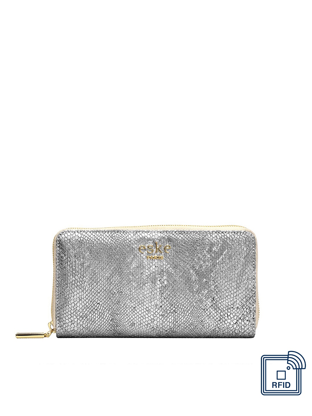 

Eske Women Silver-Toned Textured Zip Around Wallet