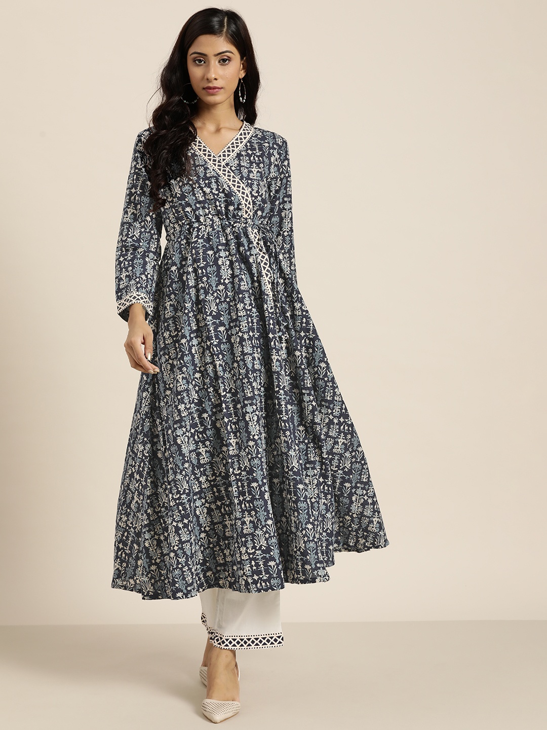 

Moda Rapido Ethnic Motifs Pure Cotton Kurta Set, Navy blue