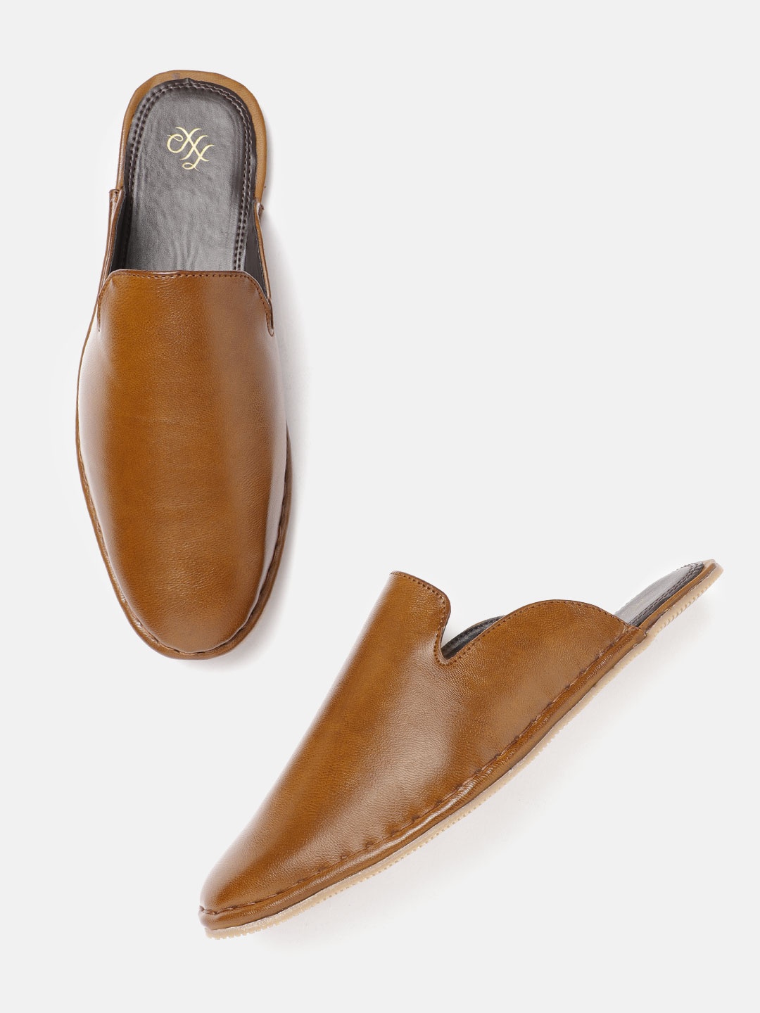 

House of Pataudi Men Brown Handcrafted Leather Mules