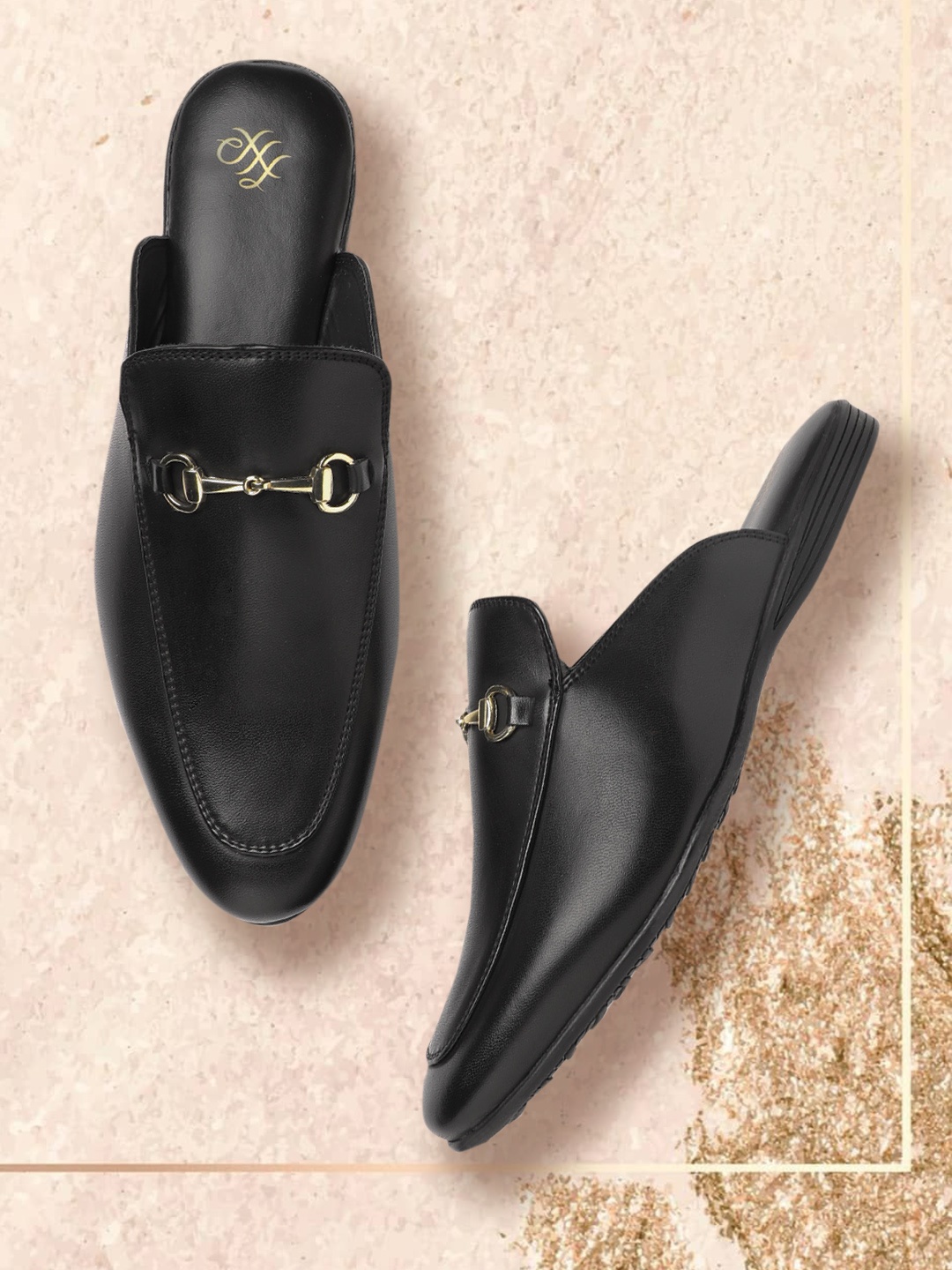 

House of Pataudi Men Black Handcrafted Leather Mules