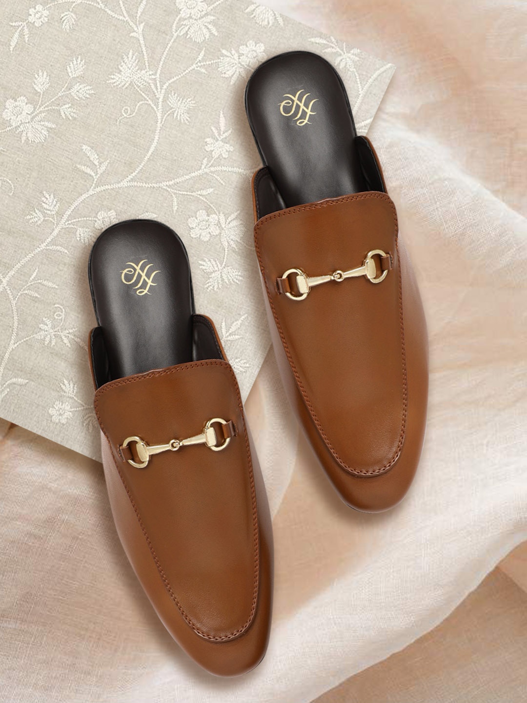 

House of Pataudi Men Tan Brown Handcrafted Leather Mules